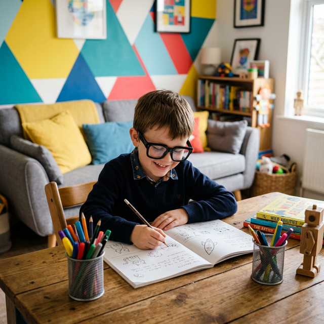 Child drawing with FlowTrace AR glasses